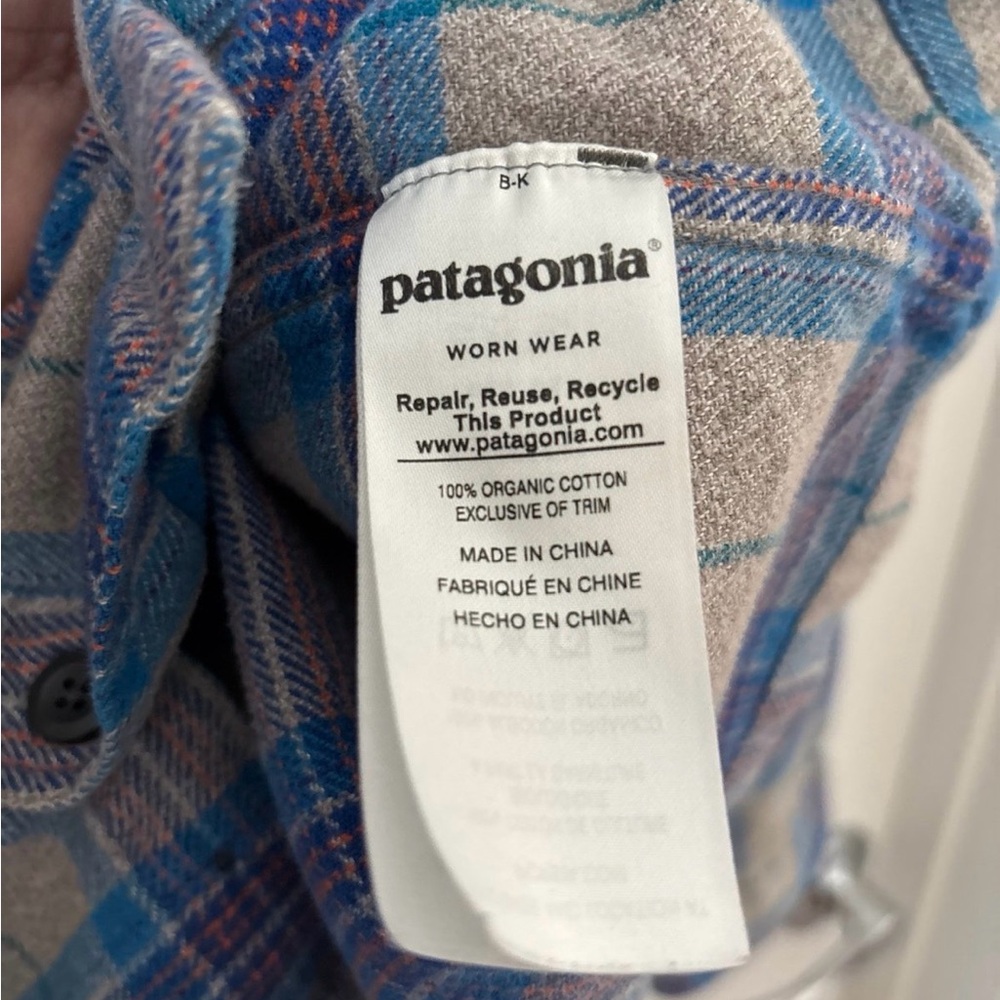Patagonia M Fjord Flannel Shirt Plaid Andes Blue - Picture 8 of 10
